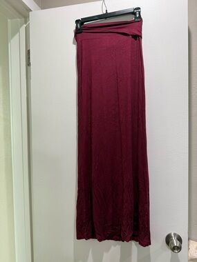 Tulle Burgundy Fold-Over Waist Maxi Skirt